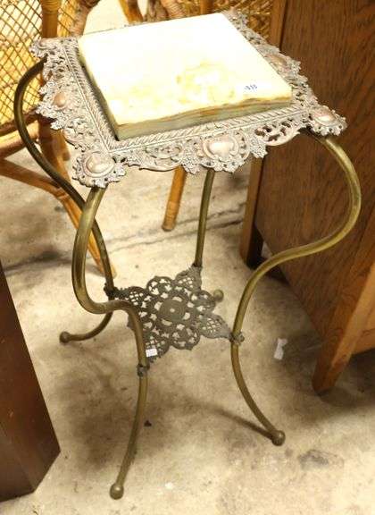 Victorian Brass and Onyx Plant Stand
