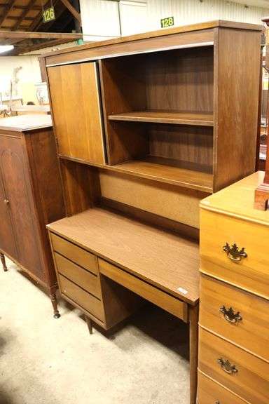 MCM Walnut Desk with Bookcase and Laminate Writing Surface
