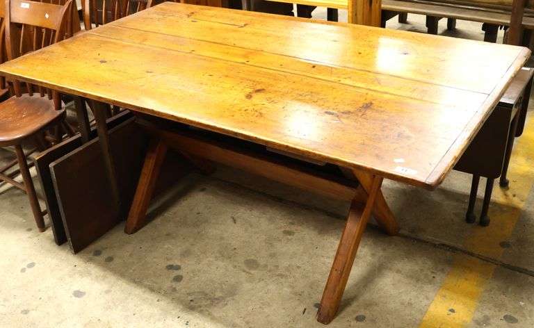 Antique Farmhouse Pine Sawbuck Table
