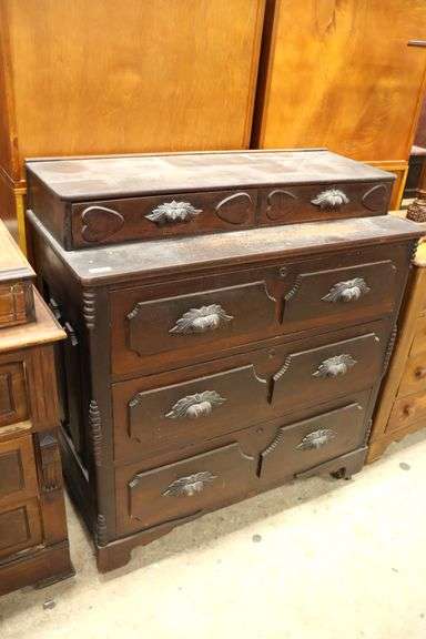 Cool Folk Art Chest of Drawers with Tramp Art Type Heart Appliques