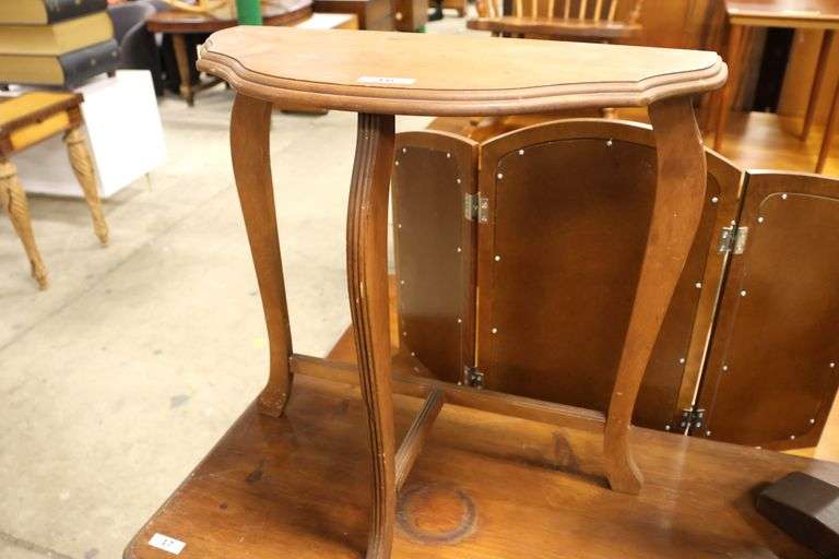 Depression Era Pine Demilune Side Table, Finish Wear