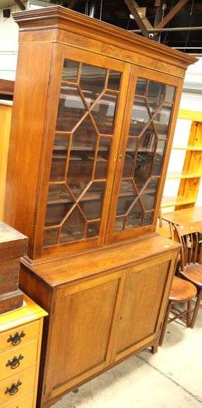 Antique Inlaid Walnut Two Piece Bookcase