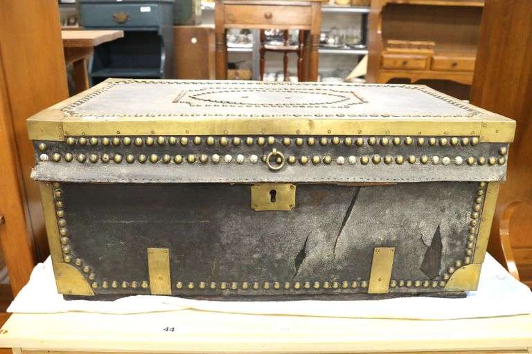 China Trade Tacked Leather Trunk, Splits