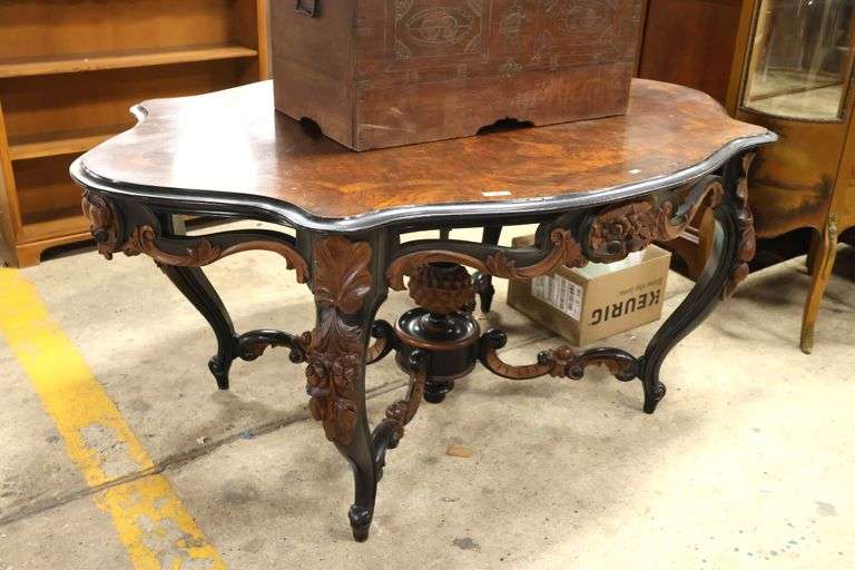 Depression Era Carved Walnut Center Table, Scratches and Chips