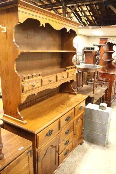 Vintage Farmhouse Maple Two Piece Hutch