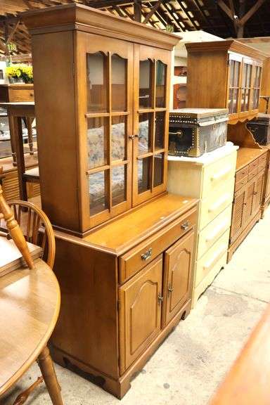 Vintage Farmhouse Maple Two Piece Hutch