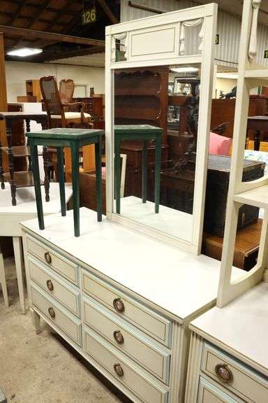 MCM Directoire Style Painted Dresser with Mirror