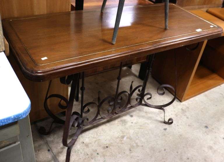 Modern Wrought Iron and Mahogany Console