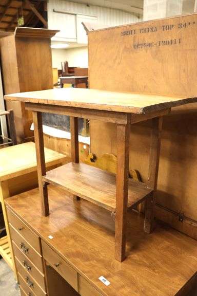 Vintage Farmhouse Pine Two Tier Table