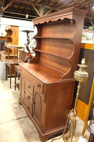 Vintage Farmhouse Cherry Two Piece Stepback Cupboard, Scratches