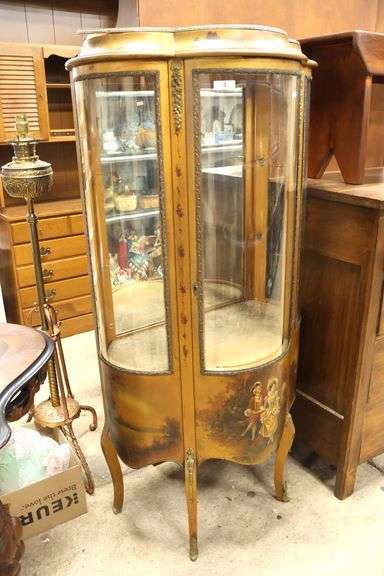 Antique Vernis Martin Type Paint Decorated Vitrine, No Shelves, Minor Imperfections