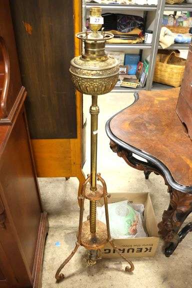 Victorian Brass Piano Lamp, Electrified