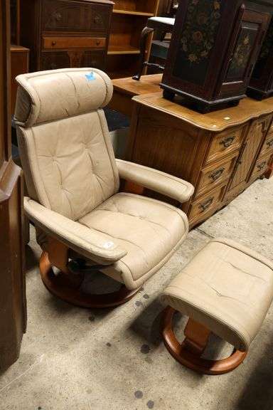 Ekornes MCM Leather Stressless Chair and Ottoman