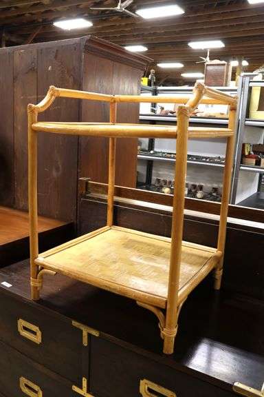 MCM Boho Rattan Two Tier Stand