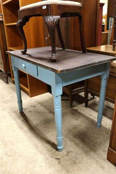 Antique Farmhouse Painted Work Table, Top Reinforced