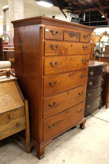 Maryland Chippendale Figured Walnut Tall Chest, Minor Lip Damage/Repairs