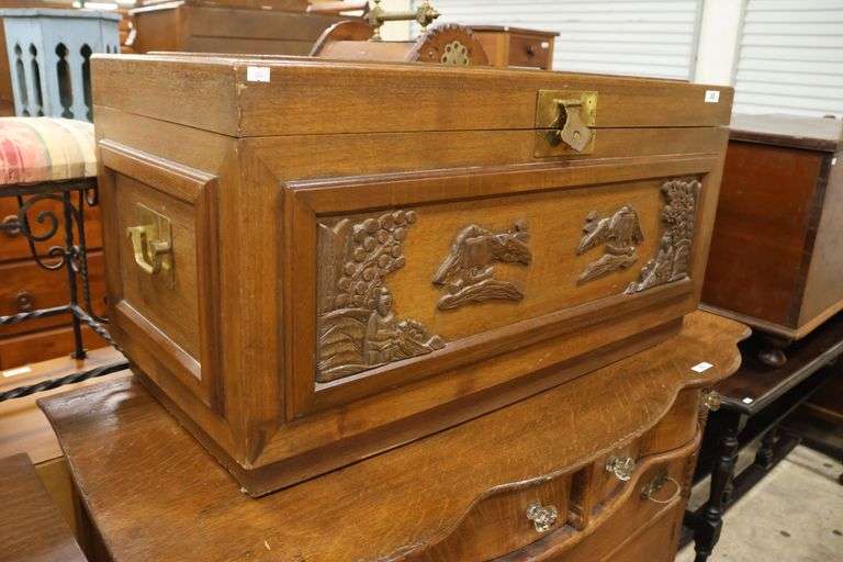 Vintage Asian Carved Camphor Wood Trunk