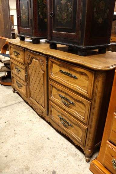 French Provincial Style Oak Triple Dresser, Missing a Bail