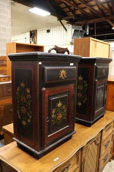 Pair Spanish Colonial Style Paint Decorated Nightstands