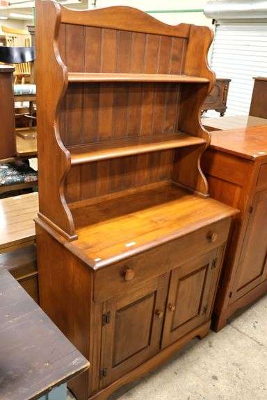 Vintage Farmhouse Maple Two Piece Stepback Cupboard