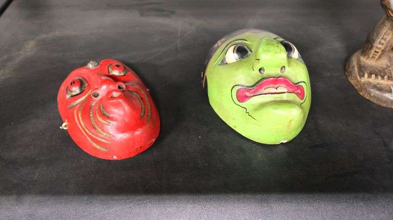 Lot of Painted Wood Carved Ethnographic Masks & Fetish Statue - Dixon's ...