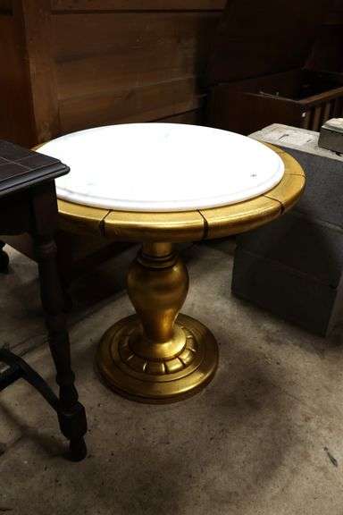 Hollywood Regency MCM Marble Top Giltwood Cocktail Table