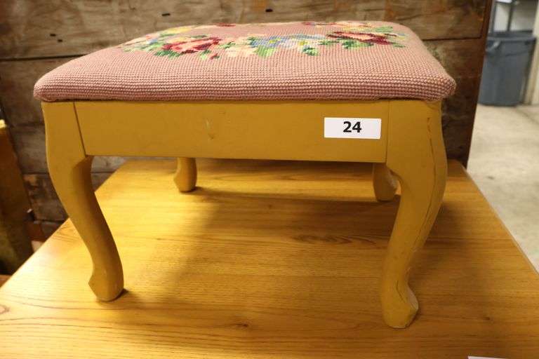 Vintage Painted Needlepoint Stool