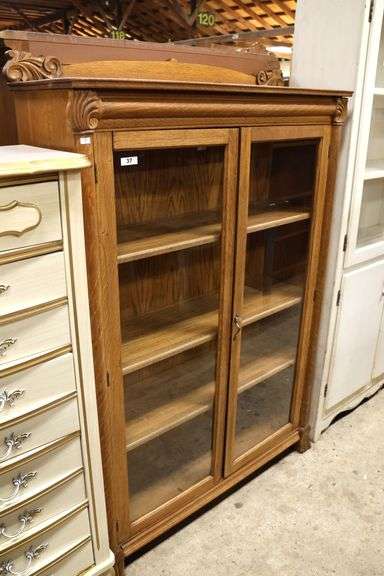 Antique Golden Oak Carved Bookcase