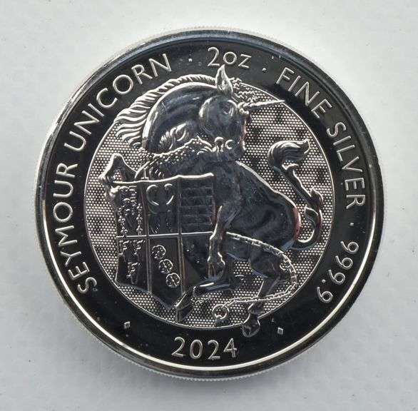 (10) Royal Mint 2024 Royal Tudor Beast Unicorn 2 Oz .999 Silver Coins, 20 ozt In Tubes