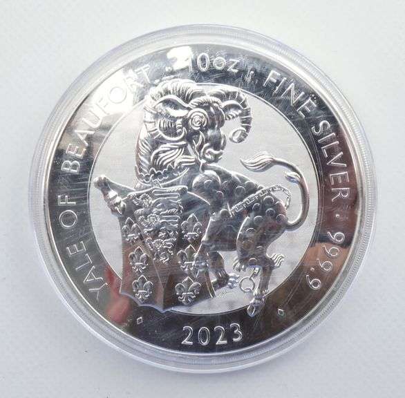 Royal Mint 2023 Royal Tudor Beast Yale of Beaufort 10 Oz .999 Silver Coin, 10 ozt