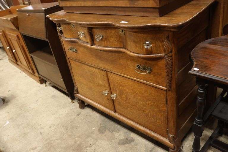 Antique Golden Oak Carved Server