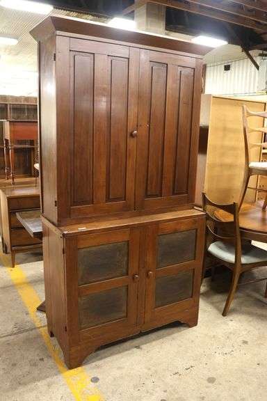 Southern Federal Two Piece Punched Tin Pie Safe Cupboard