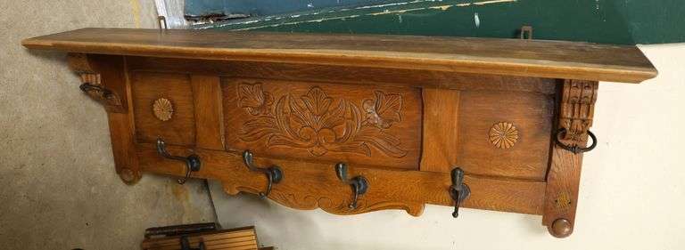 Carved Oak Hat Rack, As-Is - Dixon's Auction at Crumpton