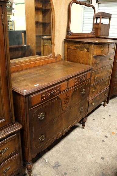 Depression Era Dresser with Mirror, Finish Wear