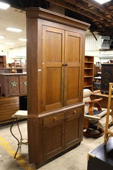 Mid-Atlantic Federal Farmhouse Poplar One Piece Corner Cupboard