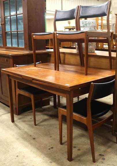 Danish MCM Teak Extension Table and Four Chairs, Finish Wear