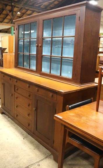 Antique Pennsylvania Softwood Two Piece Dutch Cupboard, One Door Sticks