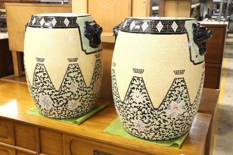 Pair MCM Asian Pottery Garden Seats