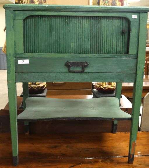 Vintage Painted Tambour Door Smoking Stand, Roll Sticks