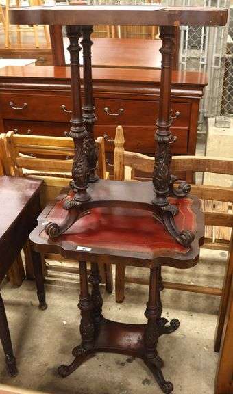 Pair Colonial Revival Leather Top Mahogany Stands, As-Is
