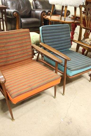 Pair MCM Viko Baumritter Copper and Walnut Lounge Chairs