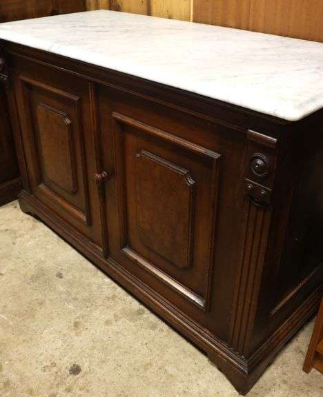 Victorian Marble Top Server, Hinge Damage and Top with Filled Holes