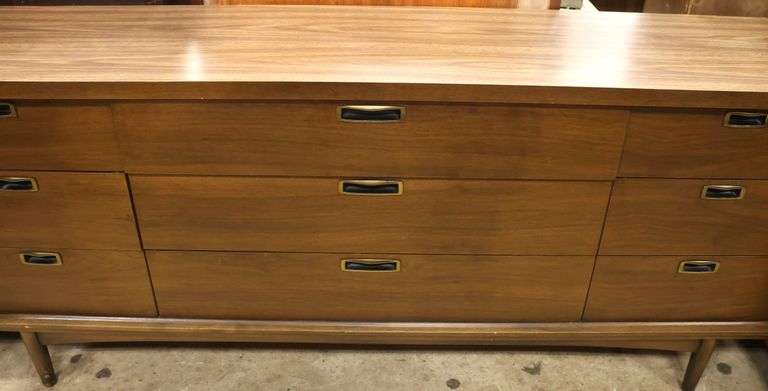 MCM Walnut and Laminate Nine Drawer Dresser
