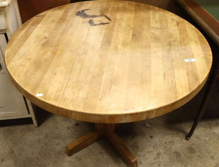 MCM Butcher Block Top Round Kitchen Table, Marks on Top