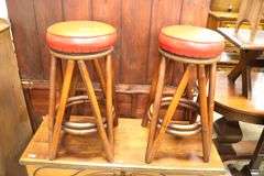 Pair MCM Rattan Swivel Bar Stools