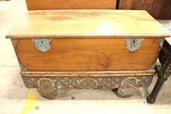 Anglo-Indian Polychrome Painted Hardwood Coffer on Wheels