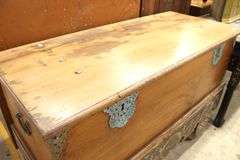 Anglo-Indian Polychrome Painted Hardwood Coffer on Wheels