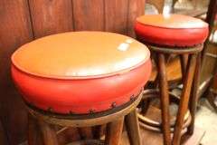 Pair MCM Rattan Swivel Bar Stools