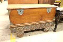 Anglo-Indian Polychrome Painted Hardwood Coffer on Wheels