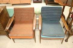 Pair MCM Viko Baumritter Copper and Walnut Lounge Chairs